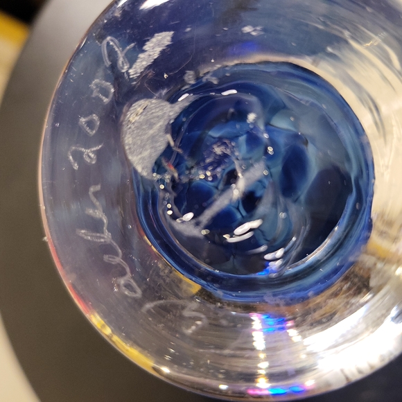 Signed Art Glass Spotted Blue Dish - Picture 8 of 9